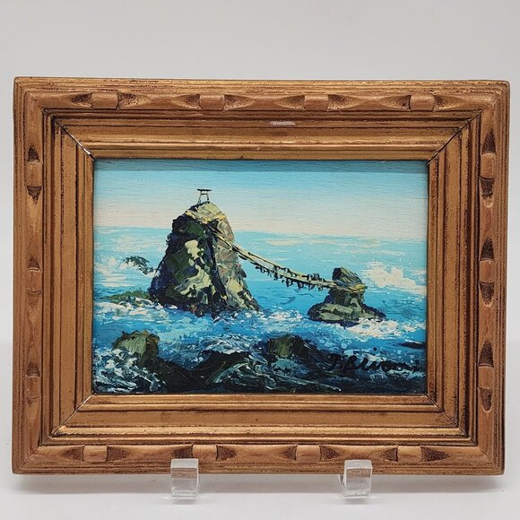 Signed Original Oil on Board Painting Ocean Surf 5" x 7" Framed Vintage Brioni - Picture 1 of 14